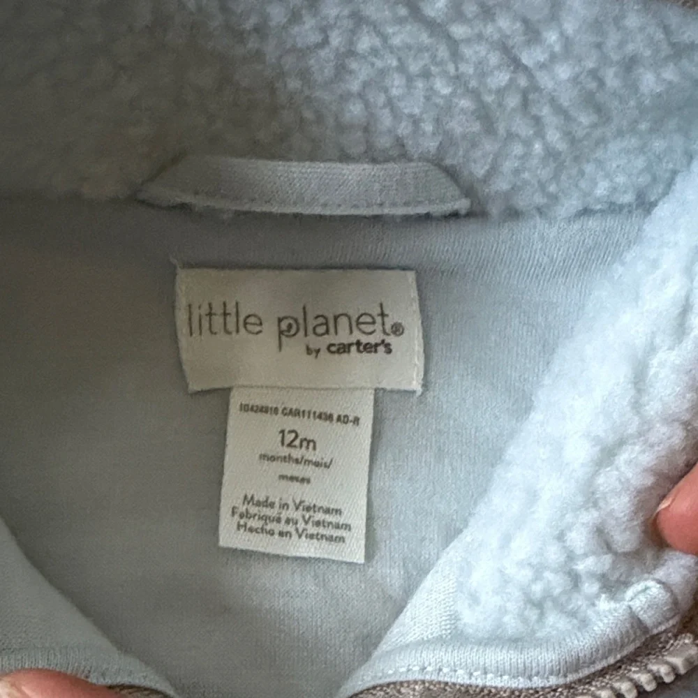 Carter’s Little Planet Recycled Sherpa Quarter Zip Pullover - 12m - White & Blue - Picture 3 of 4